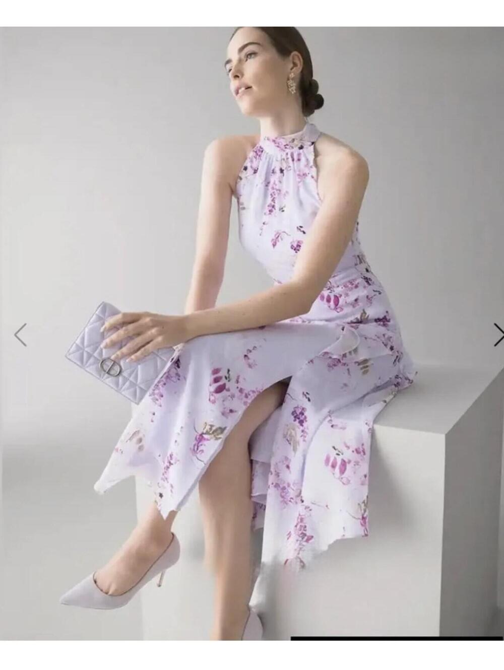 White House Black Market Lilac Floral Halter Midi Dress Size 6 - Picture 2 of 9
